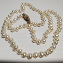 Gold on STERLING SILVER 5mm x 4mm Cultured FreshWater Pearl HandKnotted Necklace - $37.19