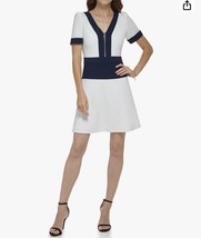 DKNY Women&#39;s Color Block Scuba Crepe Fit and Flare Dress, CRM/NVY, Size 10 - £19.56 GBP