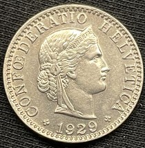 1929 B Switzerland 20 Rappen Libertas Roman Goddess Coin Bern Mint CONDI... - $16.83