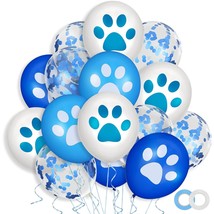 35 Pieces Paw Print Balloons Set 12 Inches Blue White Latex Confetti Balloons Wi - $17.99