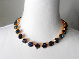 Dark Sapphire Blue Crystal Collet Necklace | Georgian Crystal Jewelry For Women - £79.92 GBP