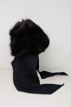 Canadian Hat Mfg Co 1980&#39;s Black Muskrat Fur Hat with Wool Scarf Ties - £144.22 GBP