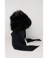 Canadian Hat Mfg Co 1980&#39;s Black Muskrat Fur Hat with Wool Scarf Ties - £141.58 GBP