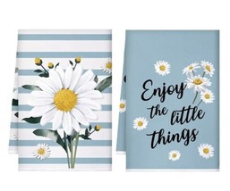 Adorable Decorative Blue &amp; White &quot;Enjoy the Little Things Kitchen Towels ~ NEW ~ - £7.58 GBP