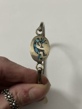 Vintage Sterling Taxco Mexico Kokopelli Hinged Turqouise Bracelet 2.5 Inch - £37.36 GBP