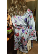 Vtg L/XL Morgan Taylor Intimates Floral Print on White Satin Robe~Attach... - $24.74