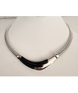NAPIER Omega Choker Bib Necklace Black Lucite Pendant Silver Tone Vintag... - £27.49 GBP