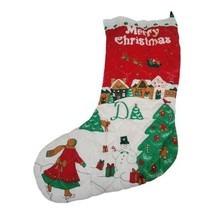 Vintage Quilted Stocking Merry Christmas Tree Carolers 18&quot; Personalized ... - £14.69 GBP