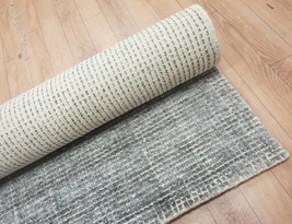 Handmade Gray Wool Bamboo Silk Grid Rectangle Modern Bliston Rug 240x330 cm - £350.44 GBP+