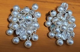 pearl and crystal cluster clip on earrings - £11.62 GBP