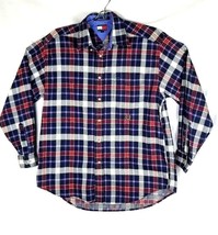 Tommy Hilfiger Men Medium M  Button Down Plaid Shirt Block Logo Crest - $38.61