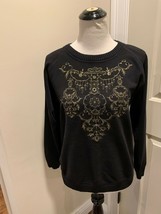 EUC MARCHESA VOYAGE Black Sweatshirt Gold Front Embroidery SZ XL - $88.84 CAD