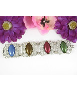Sarah Coventry CAROUSEL Vintage BRACELET 4 Colorful Inset Gems Silverton... - £16.34 GBP