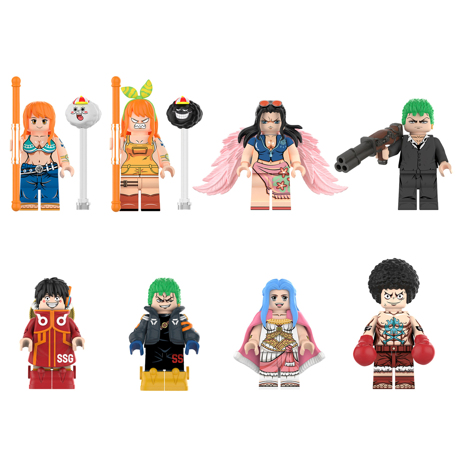 8Pcs One Piece Boxer Luffy Minifigures Nefeltari Vivi Zoro Robin Nami Mini Block