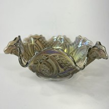 Vintage Smoke iridescent carnival glass, imperial diamond ring pattern bowl - $34.65