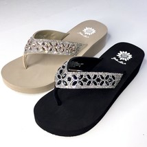 Yellow Box Stefani Flip Flops Floral Starburst Rhinestone Sparkle Sandals Womens - £40.95 GBP