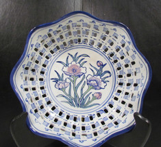 Vintage Handmade Porcelain Oriental Floral Hand Painted Blue and White Bowl - $21.75