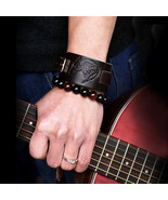 Embossed Wolf Head Leather Bracelet with Punk Rock Vibes - £7.23 GBP+