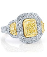 GIA Certificato 3.15 TCW Giallo Chiaro Cuscino Cut Diamond Engagement Anello 18k - $10,294.59