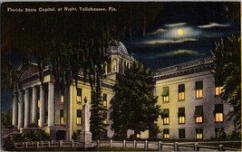 Vtg Postcard Florida State Capitol at Night, Moonlight, Tallahassee, Fla PM 1943 - £6.06 GBP