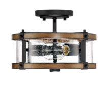 Hukoro Mousse 12.2 in. W 2-Light Semi Flush Mount  Matte Black, Barnwood Accents - £47.19 GBP