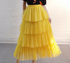 Yellow Tiered Tulle Skirt Outfit Women Plus Size Polka Dot Layered Tulle Skirt