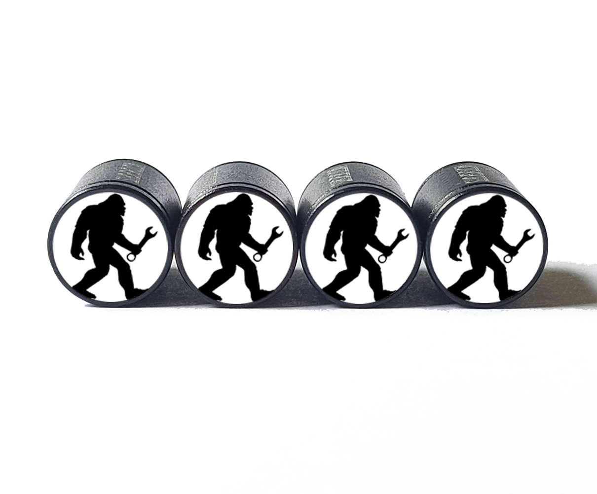 Primary image for Bigfoot with Wrench Tire Valve Caps - Black Aluminum - Set of Four