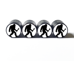 Bigfoot with Wrench Tire Valve Caps - Black Aluminum - Set of Four - £12.56 GBP