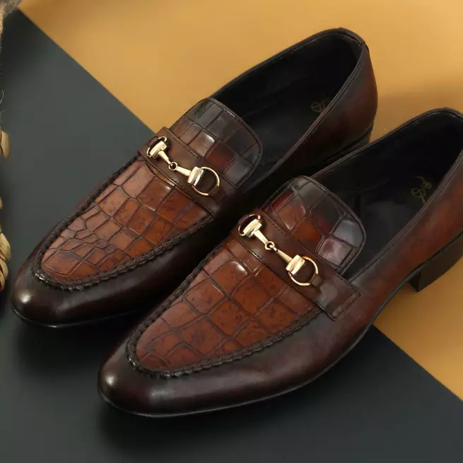 New Men Brown Crocodile Textured Leather Formal Moccasins Dress Shoes, S... - $149.99+
