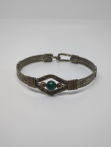 Vintage Sterling Silver 925 Wire Malachite Hinge Bangle Southwestern Bracelet 6&quot; - £31.44 GBP