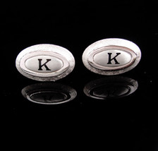 Monogrammed cufflinks / letter Script K set / Vintage silver Initial cuf... - $95.00