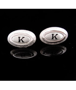 Monogrammed cufflinks / letter Script K set / Vintage silver Initial cuf... - £74.72 GBP