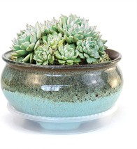 Round Ceramic Succulent Planter Pot With Drainage And Saucer From, Bonsai Pot. - £27.66 GBP