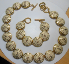 Vintage Anchor Nautical Enamel Round Panel Link Necklace  &amp; Bracelet Set... - $44.55