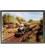 Art Print Great Western Steam Train Red Bus People 7 1/4 x 4 3/4  Matted - $9.89