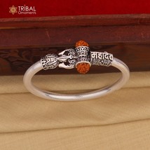 925 Sterling silver trishul and Mahadev rudraksha bangle bracelet kada n... - $123.74