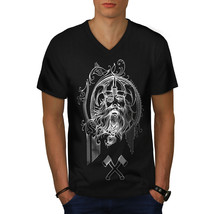 Viking Face Warrior Shirt Battle Axe Men V-Neck T-shirt - £10.38 GBP