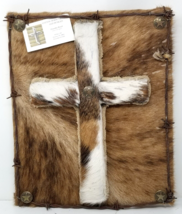 Cow Fur Barb Wire Christian Cross Wall Hanging Texas Star Reclaimed Hand... - $47.45