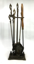 Vintage Brass Ornate Fireplace Tools MCM Set Of 5 Tools &amp; Brass Base Italy - £118.51 GBP