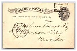 1896 Belleville Ontario Canada to Carson City Nevada NV Pioneer Postcard Z7 - £19.32 GBP