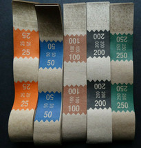 200 Mixed $25 50 100 200 250 Money Self-Sealing Straps Brown Saw Currency Bands  - £6.40 GBP