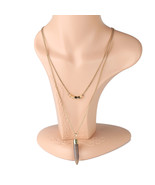 Layered Gold Tone Necklace With Agglomerated Stone Pendant - $43.73 CAD