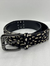 Carlisle Genuine Black Leather Fur Leopard Print &amp; Felt Studded Womens S... - $37.18