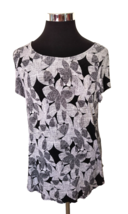 Alfani Blouse Women&#39;s Size X-Large Black &amp; Gray Stretch Knit Pullover Short Slv - £11.67 GBP