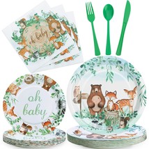 150 Pcs Woodland Animals Baby Shower Decorations Woodland Baby Shower Plates And - £30.04 GBP