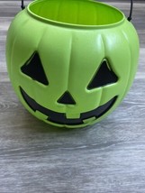 VTG Halloween Pumpkin Jack O Lantern Pail GREEN General Foam Plastics Norfolk VA - £9.45 GBP