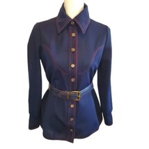 Vintage 70s Sailor Nautical Jacket Blue Belted Anchor Buttons Navy Blue ... - £38.48 GBP