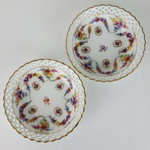 Vintage Schumann Bavaria Dresden Floral Pierced Rim 5 Inch Round Dishes ... - £42.11 GBP