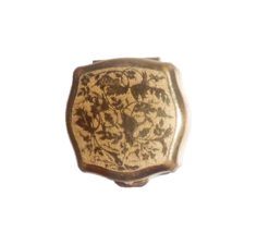Vintage 60&#39;s Stratton Pill Trinket Box &amp; Tweezers Gold Tone Floral Vine England - £17.17 GBP
