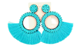 New Fashion Jewelry Women&#39;s Drop Earrings Aqua Fringe Crystals Appx 3.5 inx3 in - £9.49 GBP